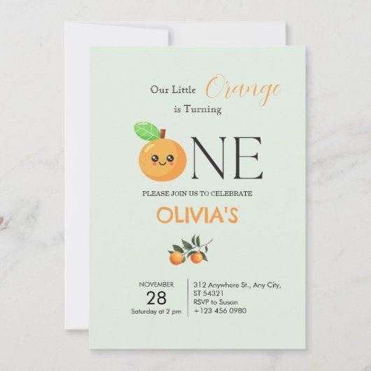 Little Citrus Orange 1st Birthday Invitation   Kaart (Voorkant)
