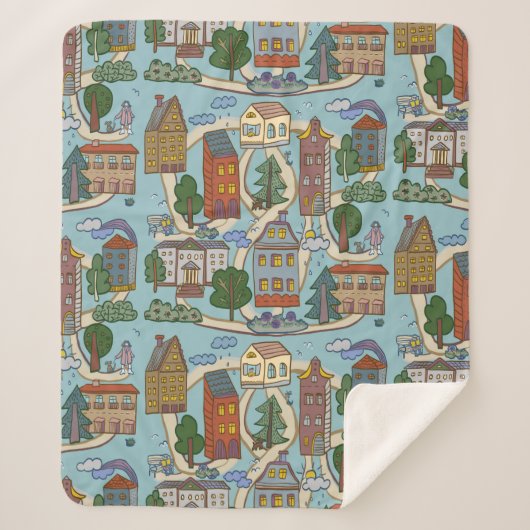 little city houses pattern sherpa deken (Voorkant)