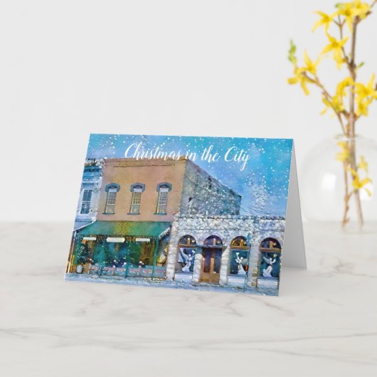 Little City Square Snow-kerstKaart Kaart (Gele Bloem)