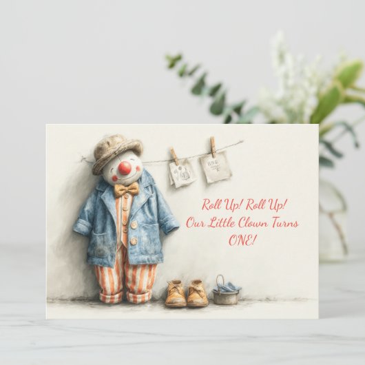 Little Clown 1st Birthday Show Kaart (Staand voorkant)