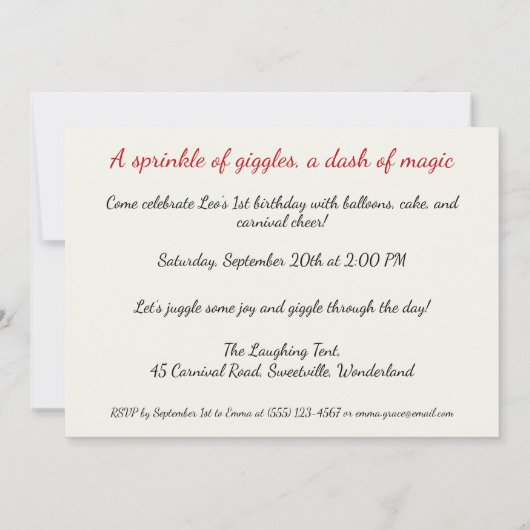 Little Clown 1st Birthday Show Kaart (Achterkant)