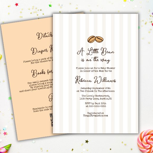 Little Coffee Bean QR code all in one Baby Shower Kaart