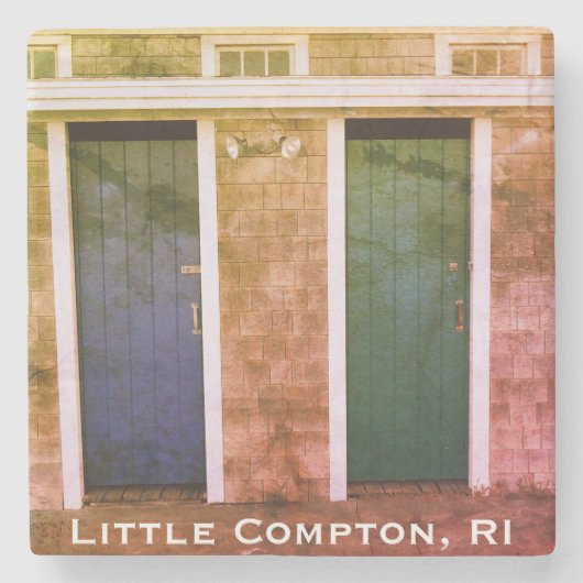Little Compton, RI Summer Beach Bath Houses (LC) Stenen Onderzetter (Voorkant)