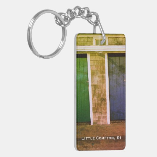 Little Compton, RI Summer Beach Cabanas Sleutelhanger (Voorkant Links)