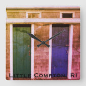 Little Compton, RI Summer Beach Cabanas Vierkante Klok (Voorkant)