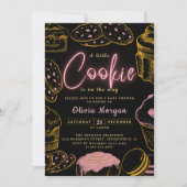 Little Cookie Baby Meisje Roze en Zwart Baby showe Kaart (Voorkant)