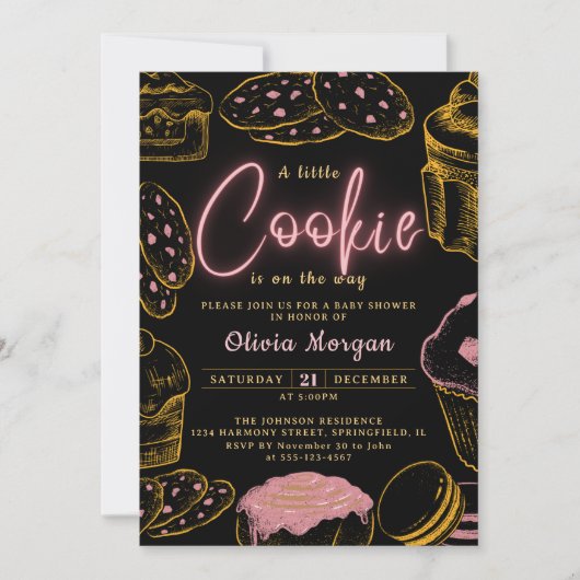 Little Cookie Baby Meisje Roze en Zwart Baby showe Kaart (Voorkant)