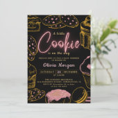 Little Cookie Baby Meisje Roze en Zwart Baby showe Kaart (Staand voorkant)