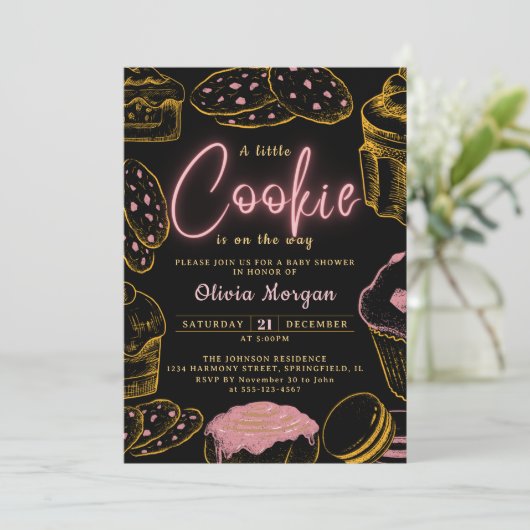 Little Cookie Baby Meisje Roze en Zwart Baby showe Kaart (Staand voorkant)