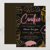 Little Cookie Baby Meisje Roze en Zwart Baby showe Kaart (Voorkant / Achterkant)