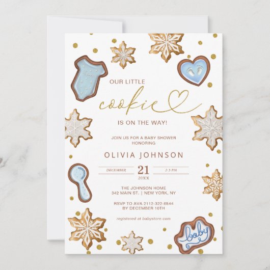 Little Cookie Blue Baby shower Gingerbread Winter Kaart (Voorkant)