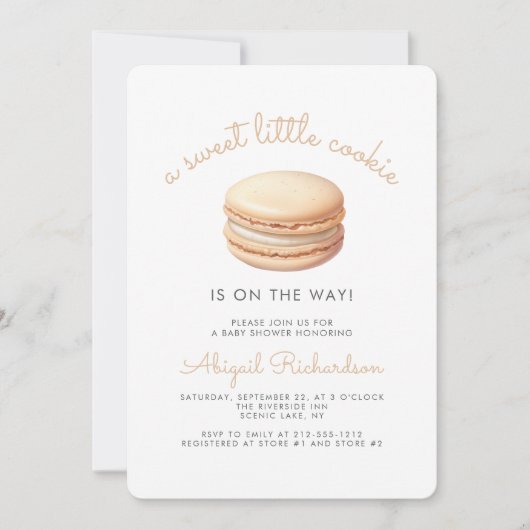 Little Cookie Macaron QR Code Neutraal Baby shower Kaart (Voorkant)