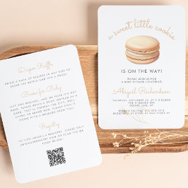 Little Cookie Macaron QR Code Neutraal Baby shower Kaart