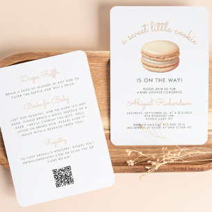Little Cookie Macaron QR Code Neutraal Baby shower Kaart