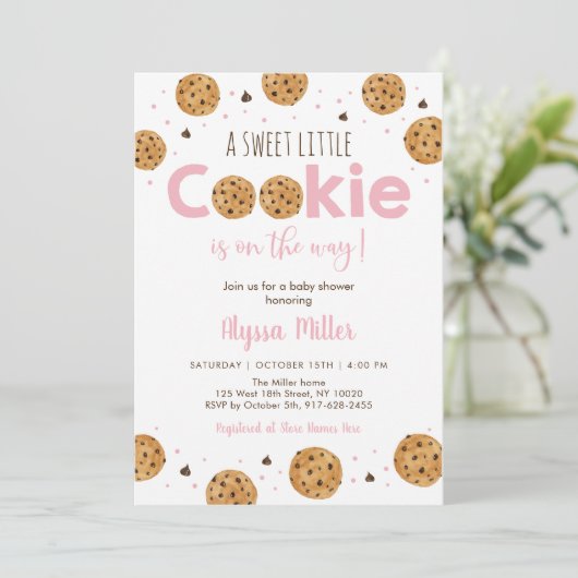 Little Cookie Pink Girl Baby shower Kaart (Staand voorkant)