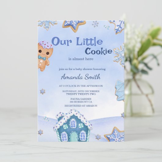 Little Cookie Winter Christmas Boy Baby shower Kaart (Staand voorkant)