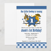 Little Cowboy 1st Birthday Party Invitation Kaart (Voorkant / Achterkant)