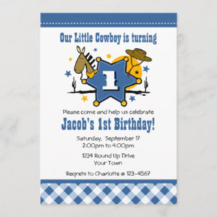 Little Cowboy 1st Birthday Party Invitation Kaart