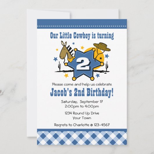 Little Cowboy 2e Birthday Party Invitation Kaart (Voorkant)