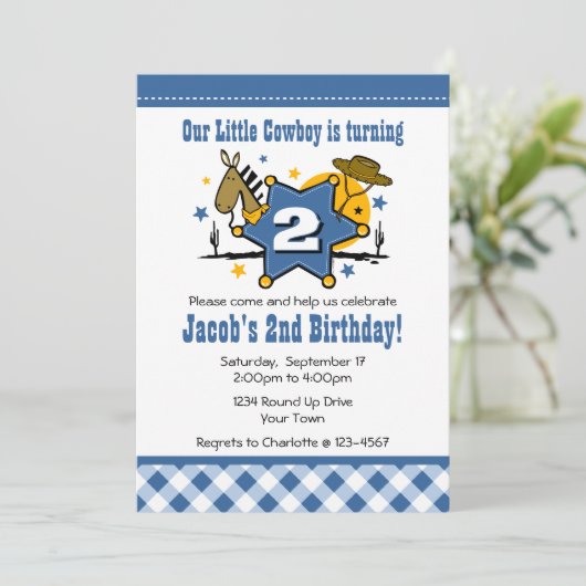 Little Cowboy 2e Birthday Party Invitation Kaart (Staand voorkant)