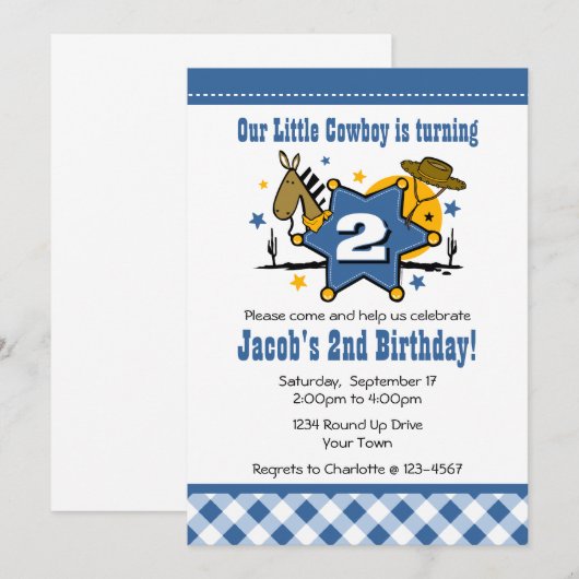 Little Cowboy 2e Birthday Party Invitation Kaart (Voorkant / Achterkant)