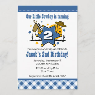 Little Cowboy 2e Birthday Party Invitation Kaart