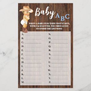 Little Cowboy Baby ABC Baby shower Game Card Flyer