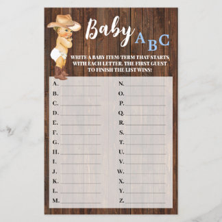 Little Cowboy Baby ABC Baby shower Game Card Flyer