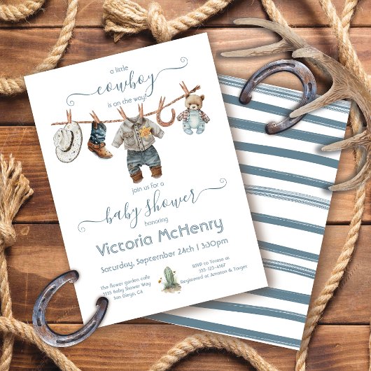 Little Cowboy Baby Clothesline Baby shower Kaart