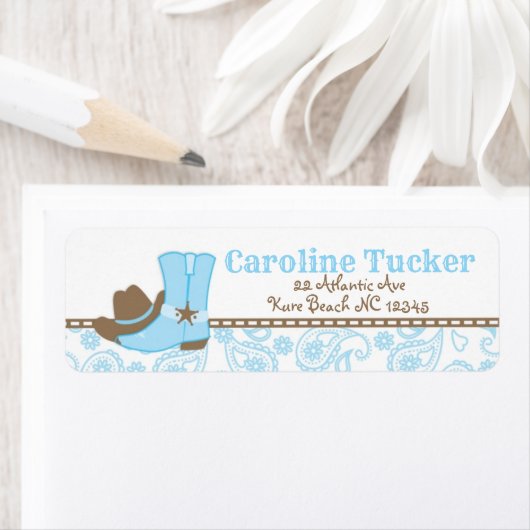Little Cowboy Baby shower Adres Label blauw bruin (Insitu)