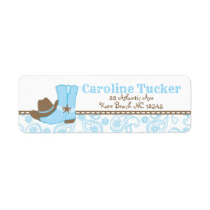 Little Cowboy Baby shower Adres Label blauw bruin