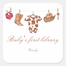 Little Cowboy Baby shower - baby's first library Vierkante Sticker