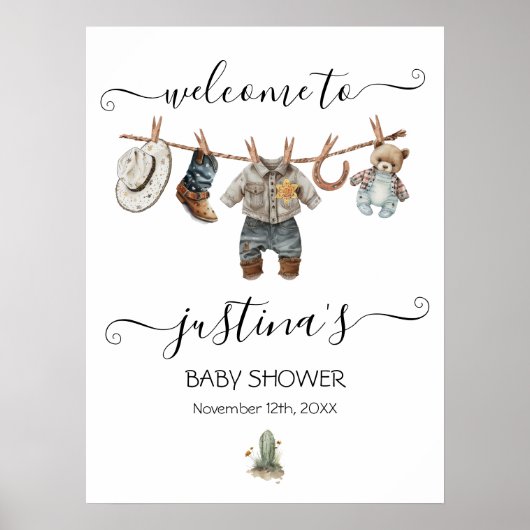 Little Cowboy Baby shower Boy Clothesline Welkom Poster (Voorkant)