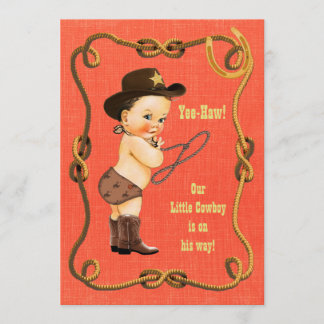 Little Cowboy Baby shower Brunette Kaart