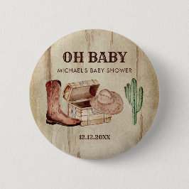 Little Cowboy Baby Shower Cactus Boots Hat Ronde Button 5,7 Cm