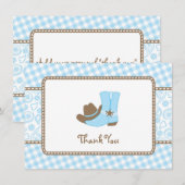 Little Cowboy Baby shower Dank je wel blauw en bru Bedankkaart (Voorkant / Achterkant)