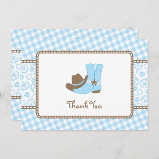 Little Cowboy Baby shower Dank je wel blauw en bru Bedankkaart (Voorkant / Achterkant)