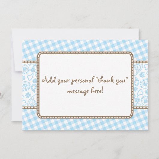 Little Cowboy Baby shower Dank je wel blauw en bru Bedankkaart (Achterkant)