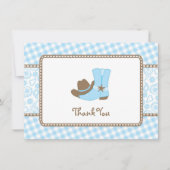 Little Cowboy Baby shower Dank je wel blauw en bru Bedankkaart (Voorkant)