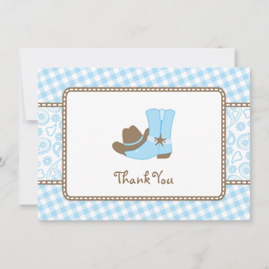 Little Cowboy Baby shower Dank je wel blauw en bru Bedankkaart (Voorkant)