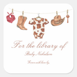 Little Cowboy Baby shower - for the library of Vierkante Sticker
