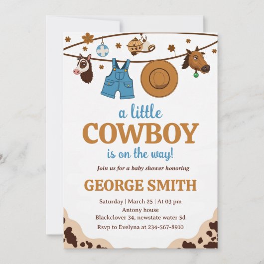 Little Cowboy Baby shower Honoring Party Kaart (Voorkant)