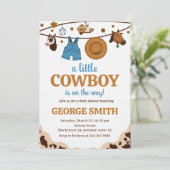 Little Cowboy Baby shower Honoring Party Kaart (Staand voorkant)