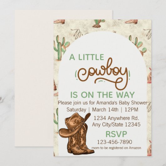 Little Cowboy Baby Shower Invitation (Voorkant / Achterkant)
