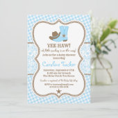 Little Cowboy Baby shower Invitation blue en brown Kaart (Staand voorkant)