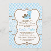 Little Cowboy Baby shower Invitation blue en brown Kaart (Voorkant / Achterkant)