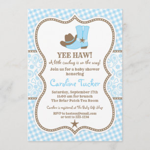 Little Cowboy Baby shower Invitation blue en brown Kaart