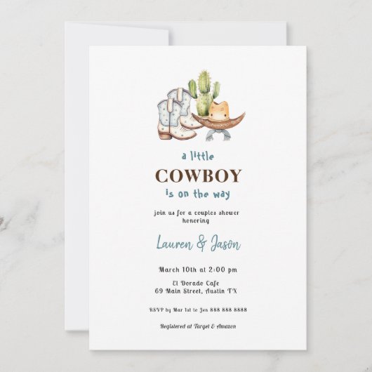 Little Cowboy Baby shower Invitation Kaart (Voorkant)