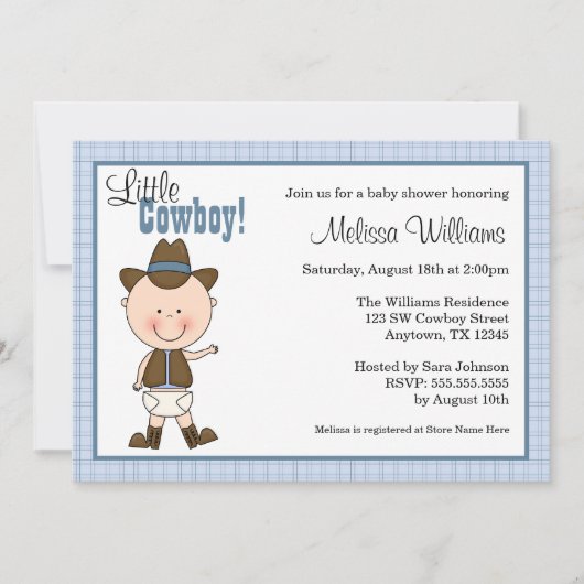 Little Cowboy Baby Shower Invitations Kaart (Voorkant)