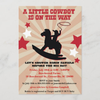 Little Cowboy Baby shower Invite, Rocking Horse Kaart